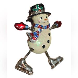 Festive Snowman Brooch with Red Mittens